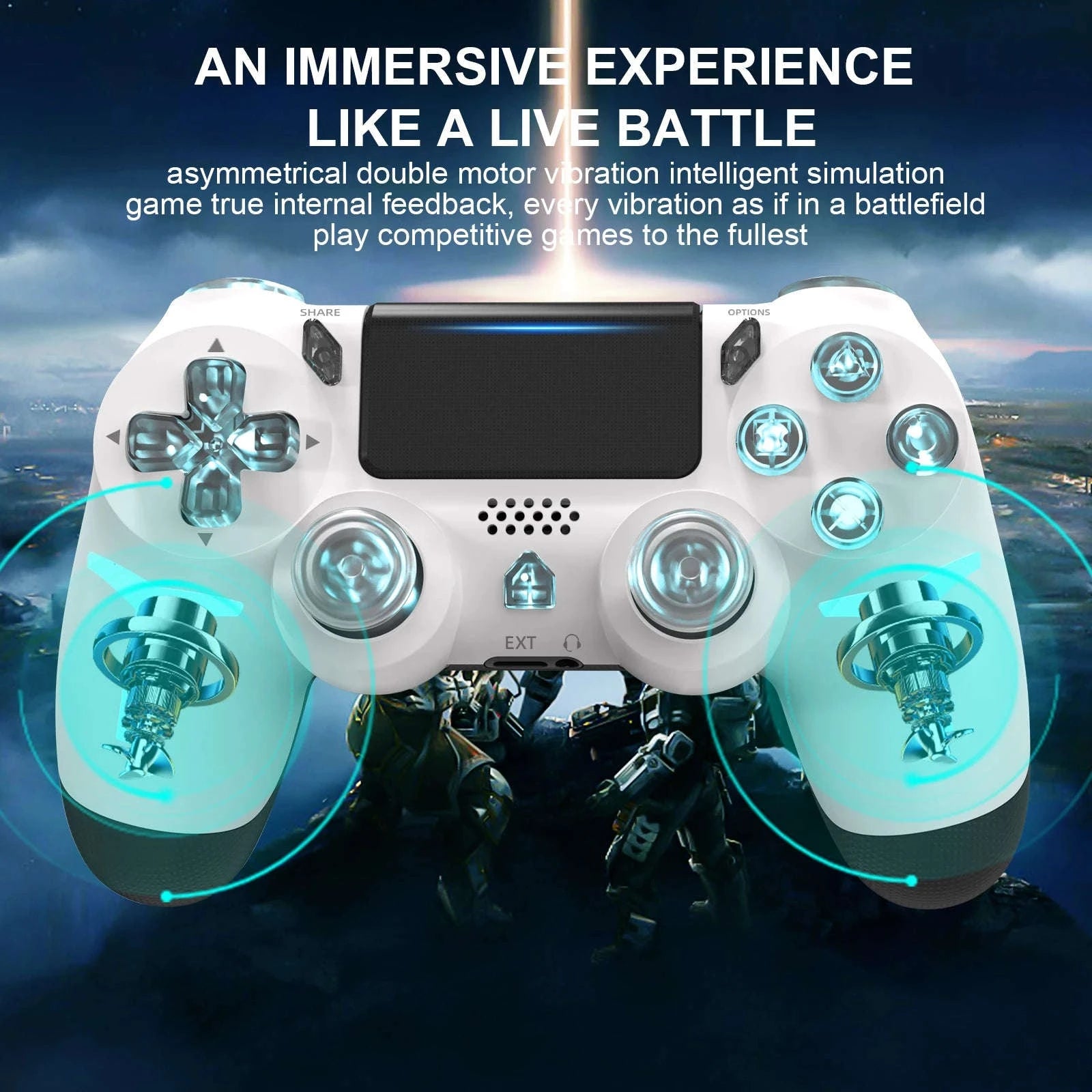 Wireless PS4 Controller with RGB Light, Bluetooth, Vibration & Gyro-White / United States