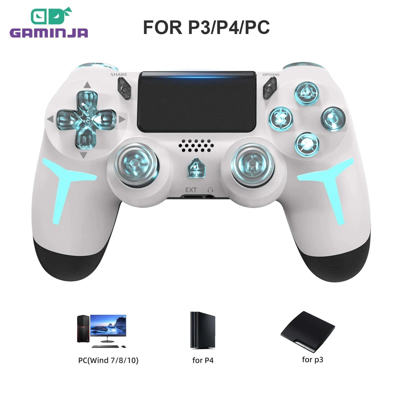 Wireless PS4 Controller with RGB Light, Bluetooth, Vibration & Gyro-White / United States