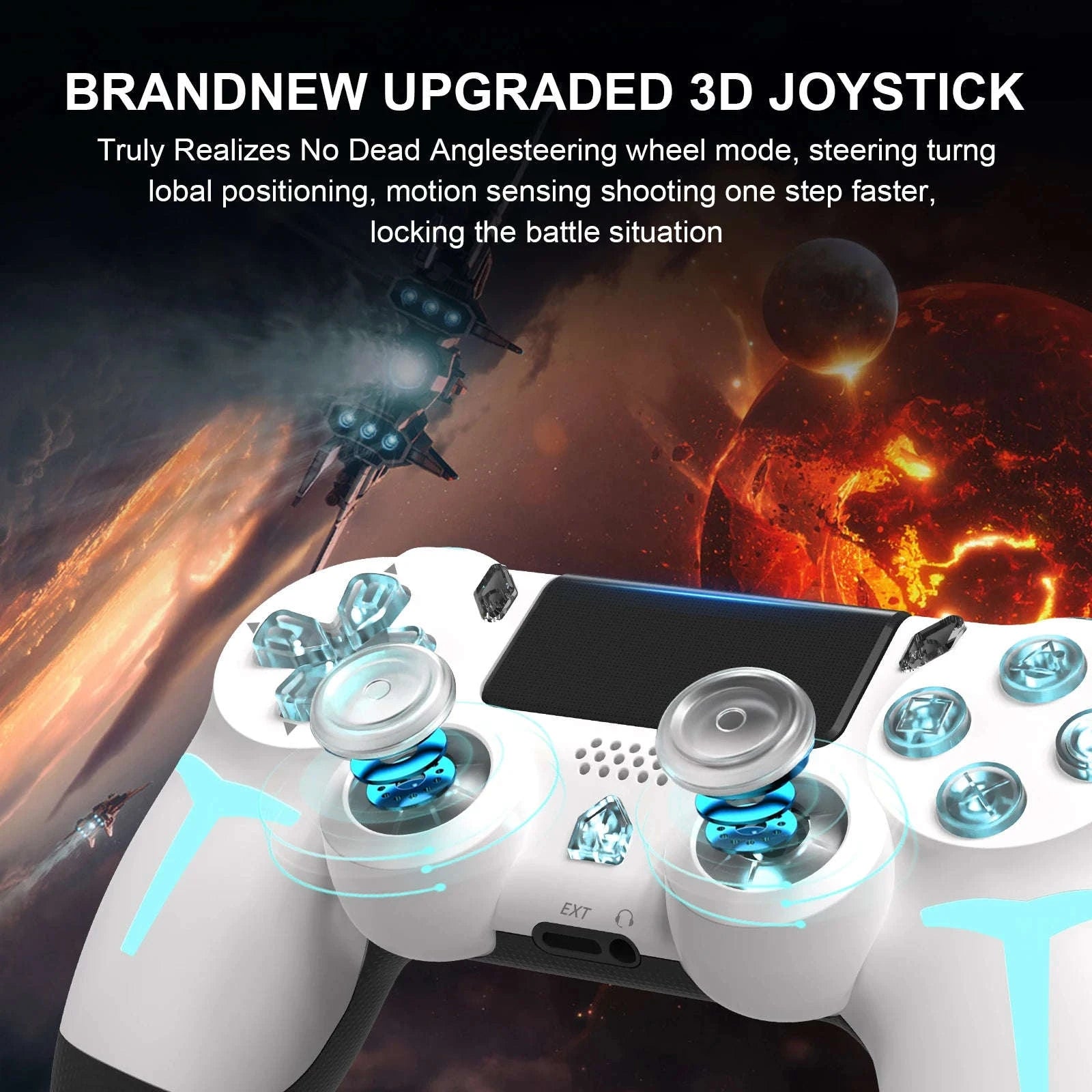 Wireless PS4 Controller with RGB Light, Bluetooth, Vibration & Gyro-White / United States