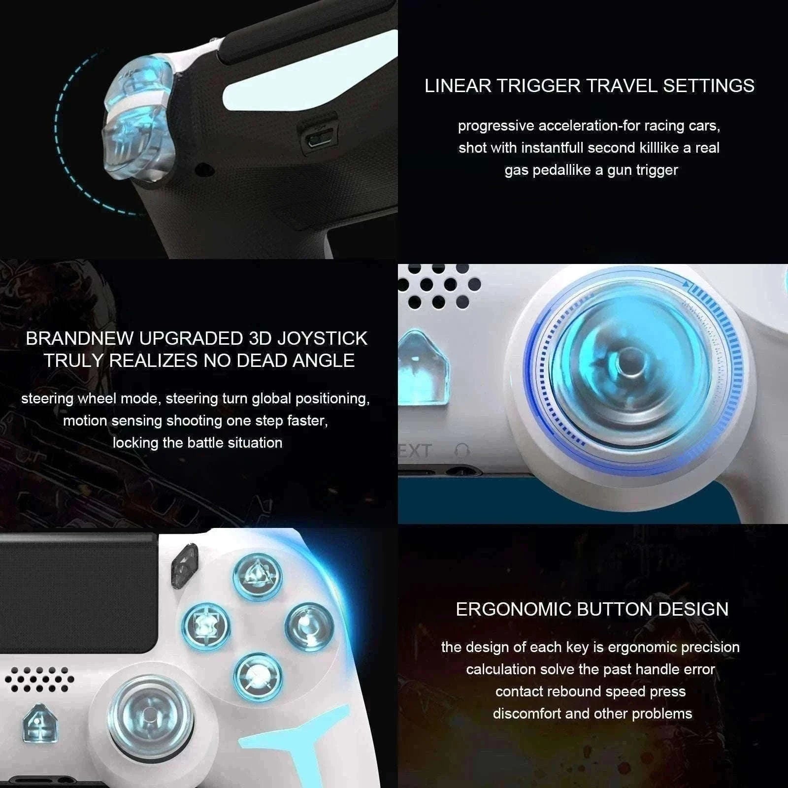 Wireless PS4 Controller with RGB Light, Bluetooth, Vibration & Gyro-White / United States