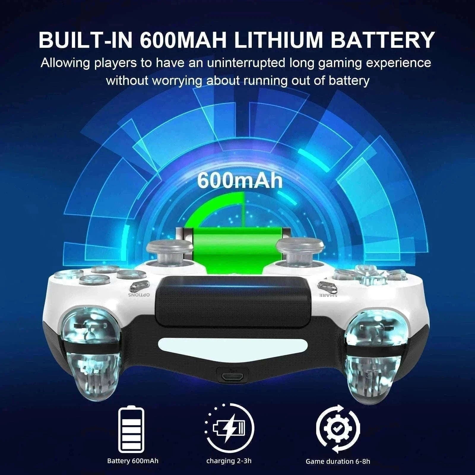 Wireless PS4 Controller with RGB Light, Bluetooth, Vibration & Gyro-White / United States