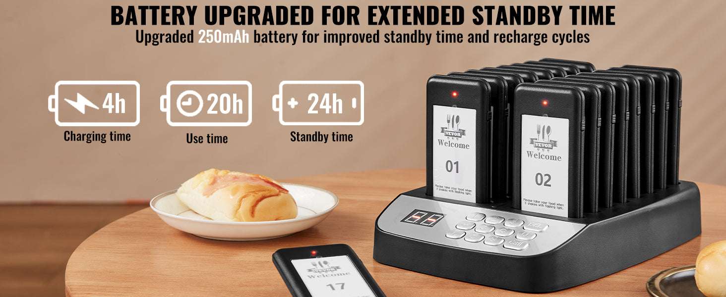 Wireless Restaurant Pager System with 16 Guest Beepers 500m Range-EU 220V / spain
