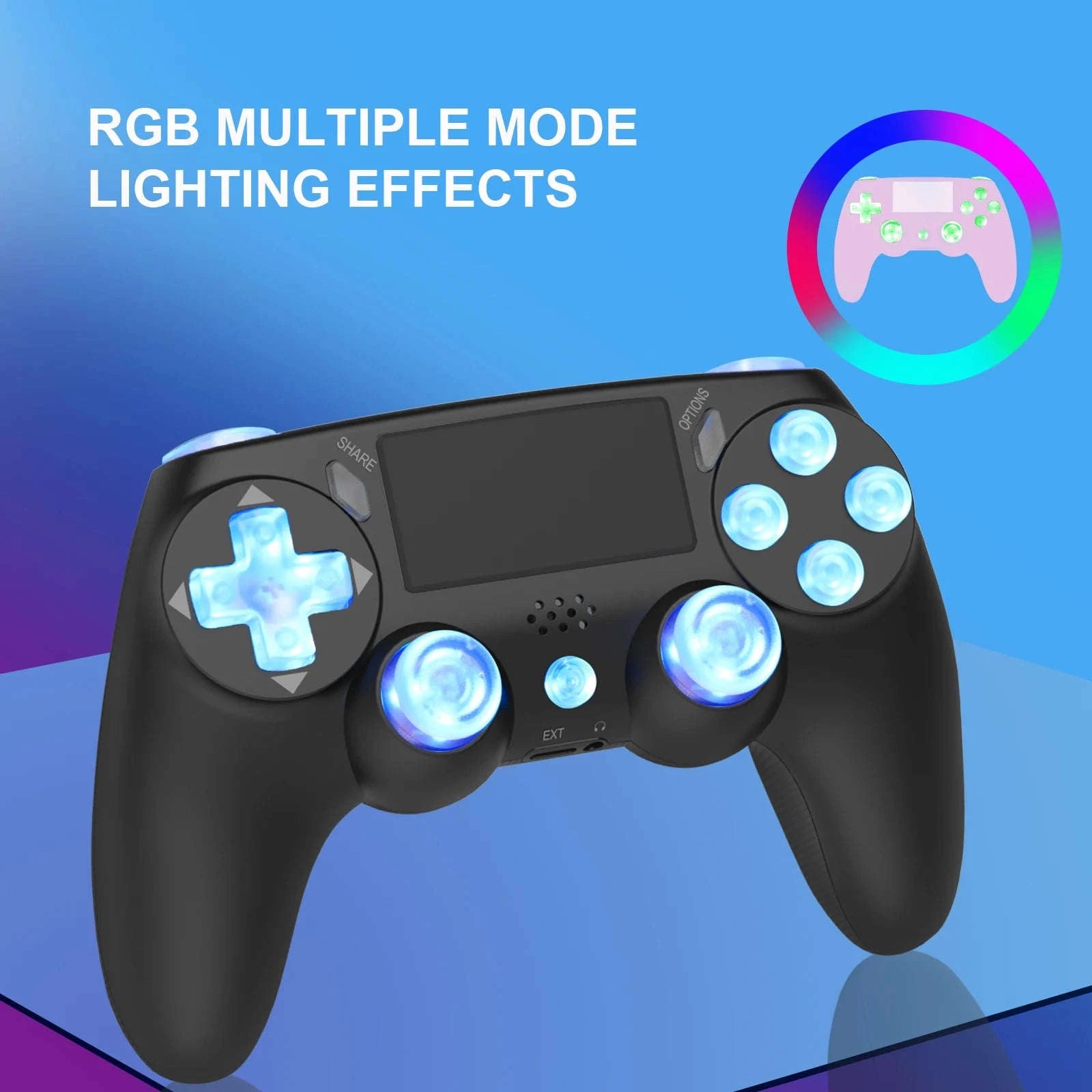 Wireless RGB Controller with Dual Vibration for PS4, PS3 & PC-Blue