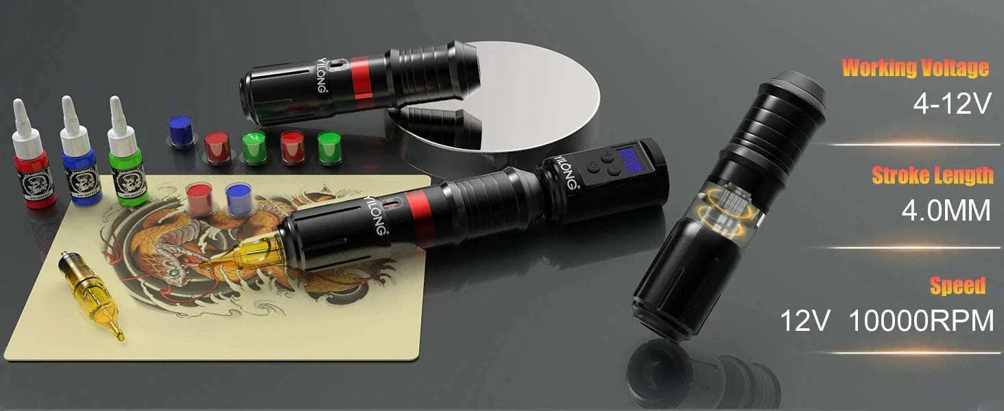 Wireless Rotary Tattoo Machine Kit with Battery and 20 Cartridges-TATTOO KIT / United States
