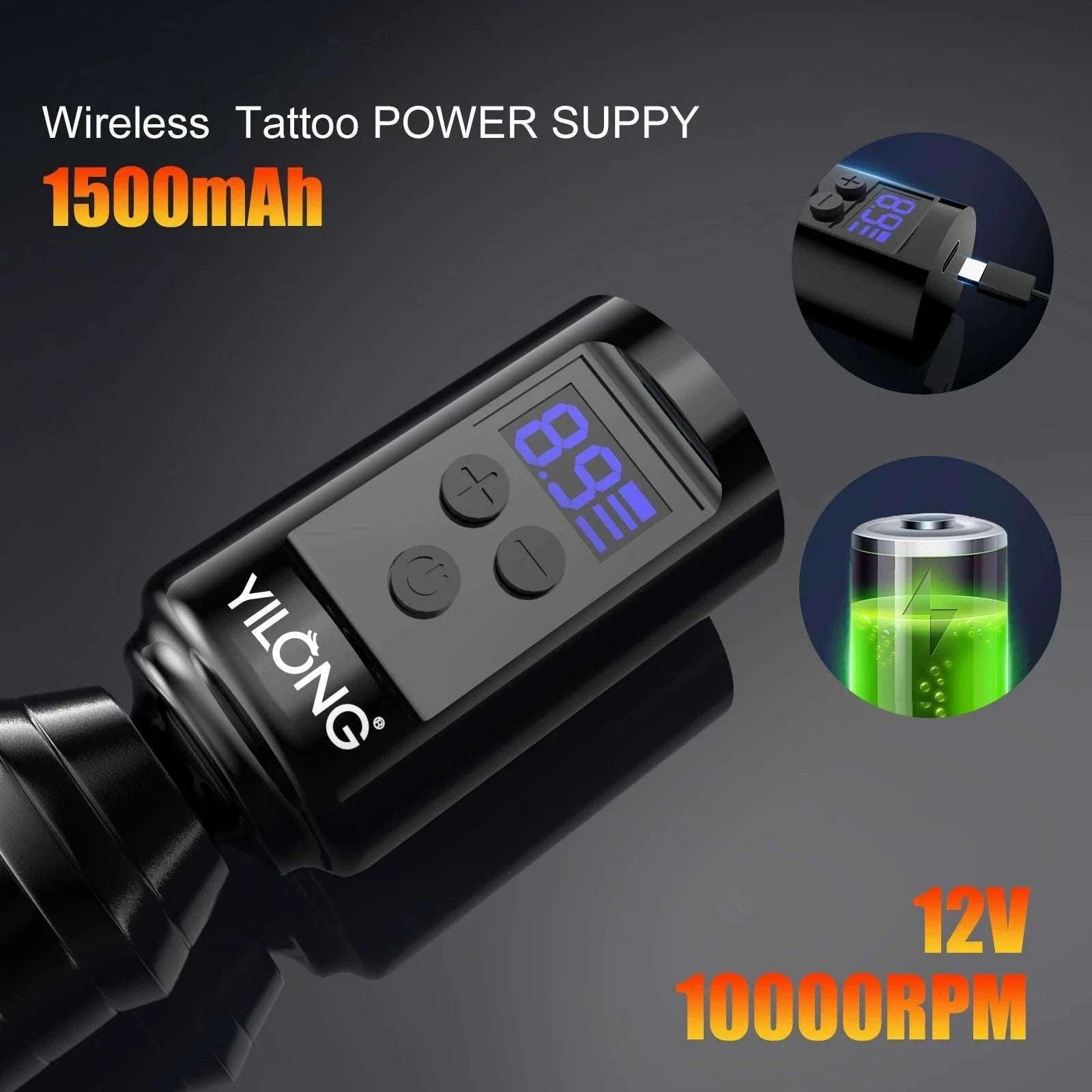 Wireless Rotary Tattoo Machine Kit with Battery and 20 Cartridges-TATTOO KIT / United States