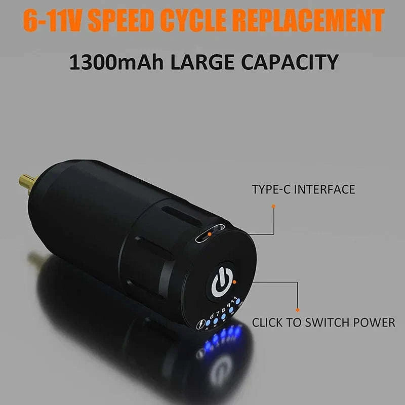 Wireless Rotary Tattoo Pen Kit with 1300mAh Battery & 10,000RPM-black / United States