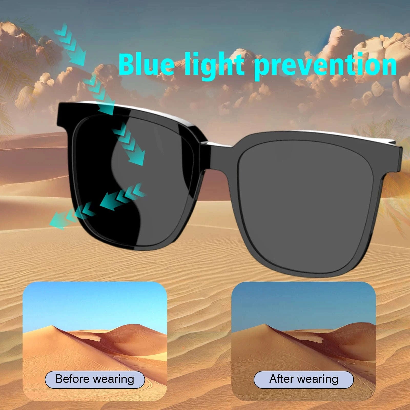 Wireless Smart Glasses with Bluetooth Audio & Hands-Free Calling-update black / United States