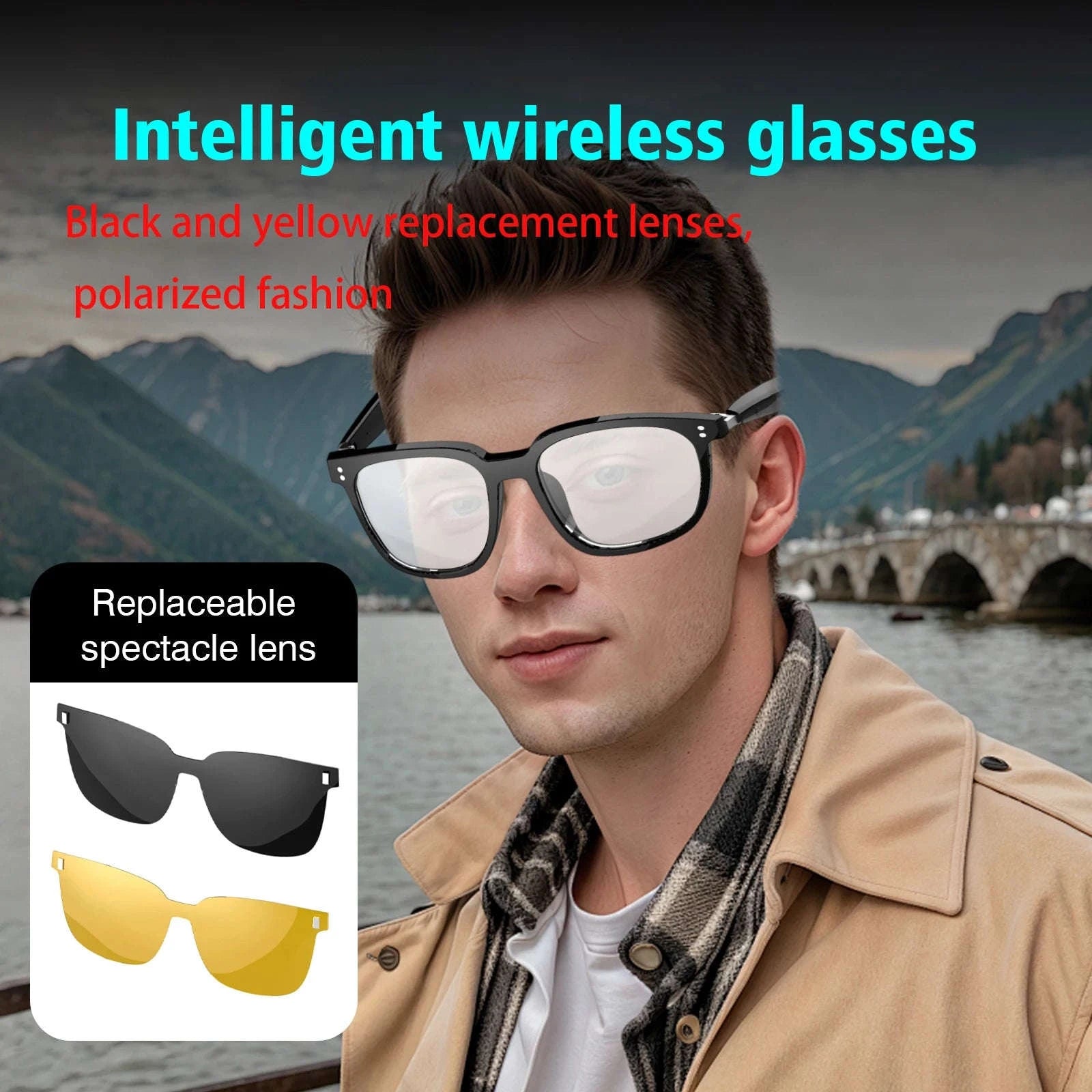 Wireless Smart Glasses with Bluetooth Audio & Hands-Free Calling-update black / United States
