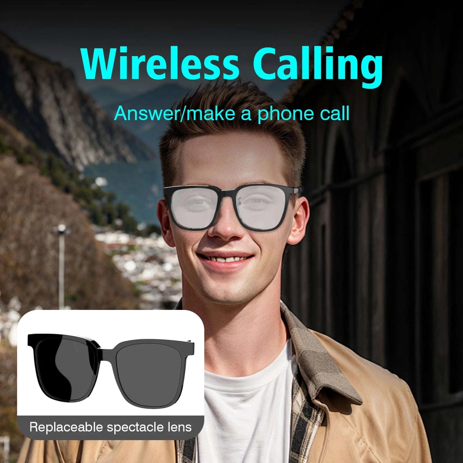 Wireless Smart Glasses with Bluetooth Audio & Hands-Free Calling-update black / United States