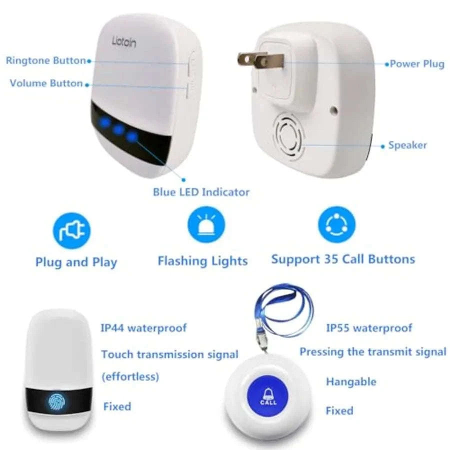 Wireless SOS Call Button Pager System for Caregiver Support-United States / 5Transmitter5PluginR