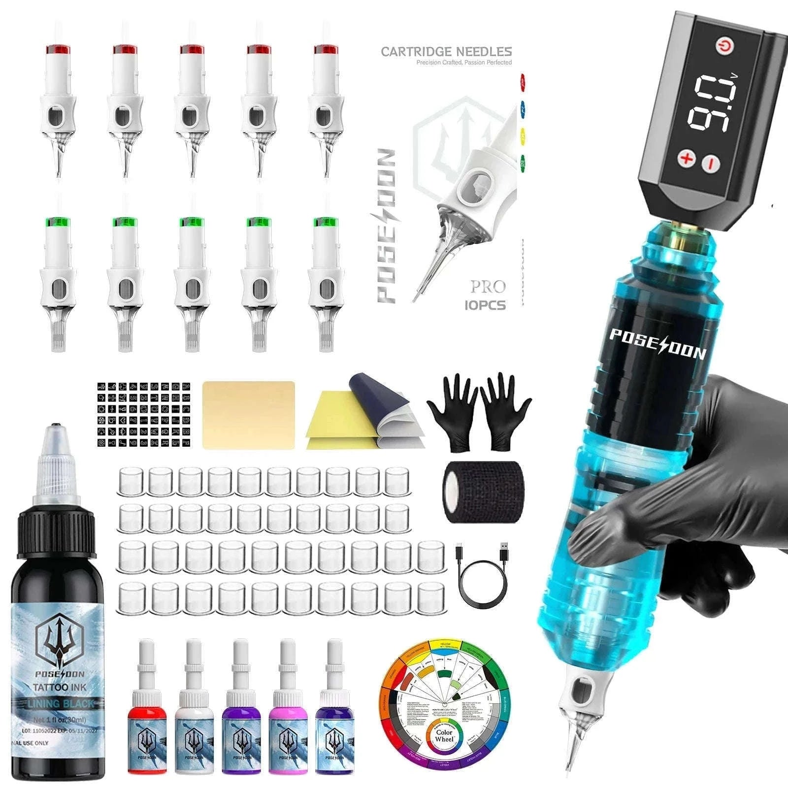 Wireless Tattoo Pen Kit with Power Supply & 10 Needles Set-DT002-HJH / United States
