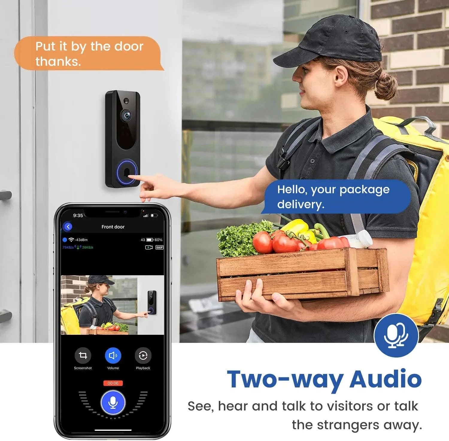 Wireless Video Doorbell Camera with AI Detection, Night Vision & Two-Way Talk-United States