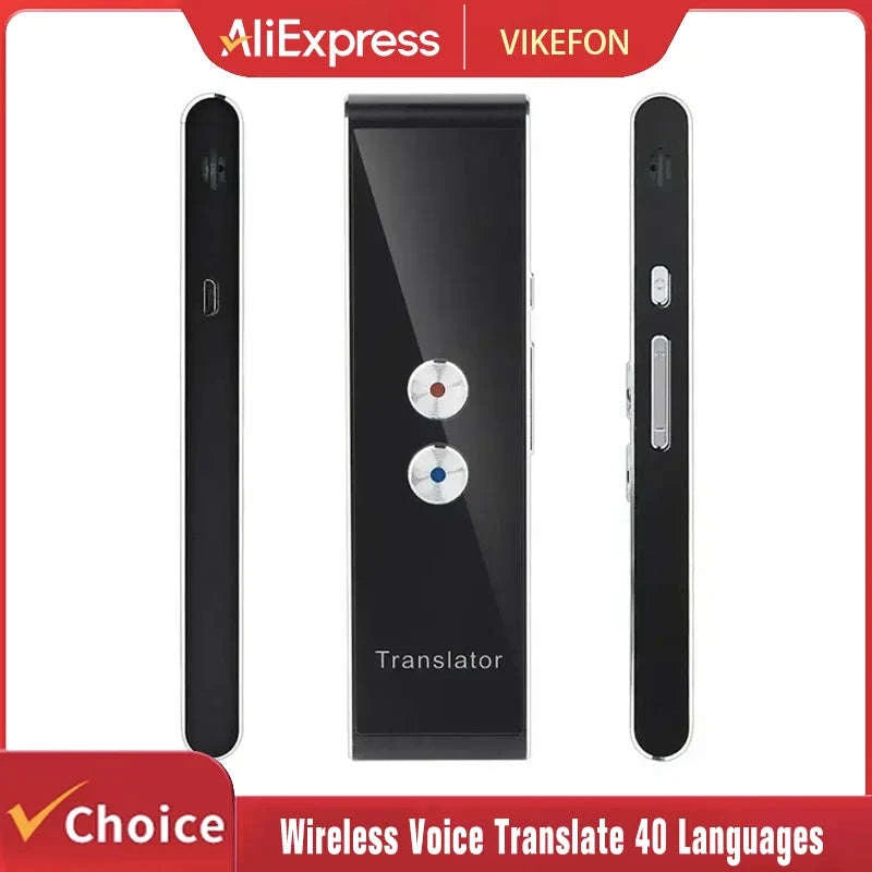 Wireless Voice Translator with 40-Language Real-Time Two-Way Translation-black