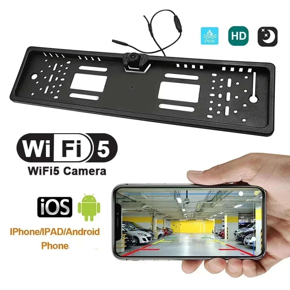 Wireless WiFi European License Plate Frame Rear View Camera-Germany / 12 V / Black