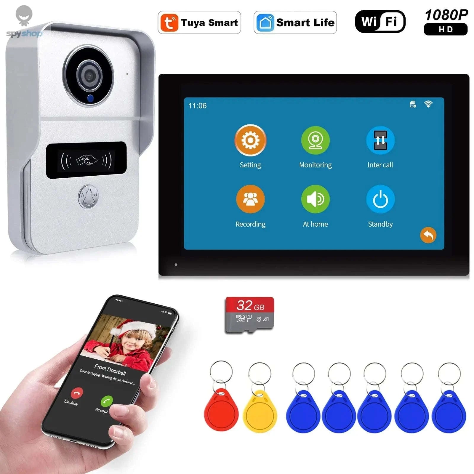 Wireless WiFi Video Doorbell System – 1080P HD Monitoring & Smart Home Access-Default Title