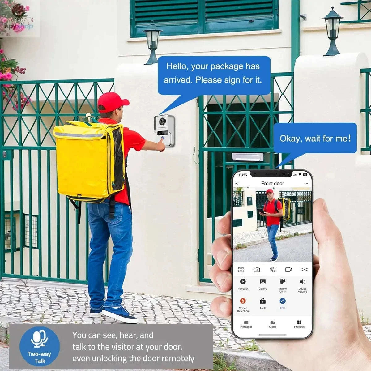 Wireless WiFi Video Doorbell System with 1080P HD Monitoring-Default Title
