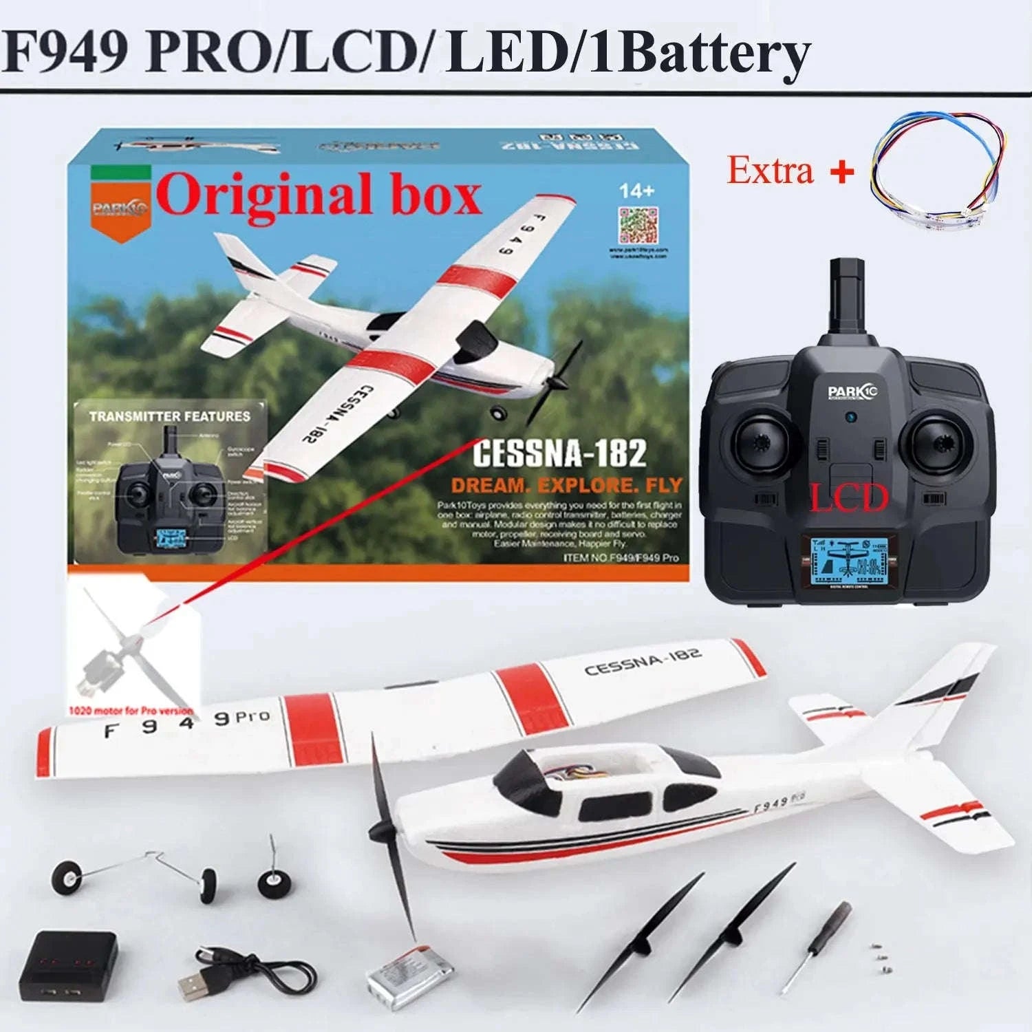 WLtoys F949 LCD RC Airplane – 3‑Channel Cessna 182 Trainer with Gyro Stabilization-LCD Version