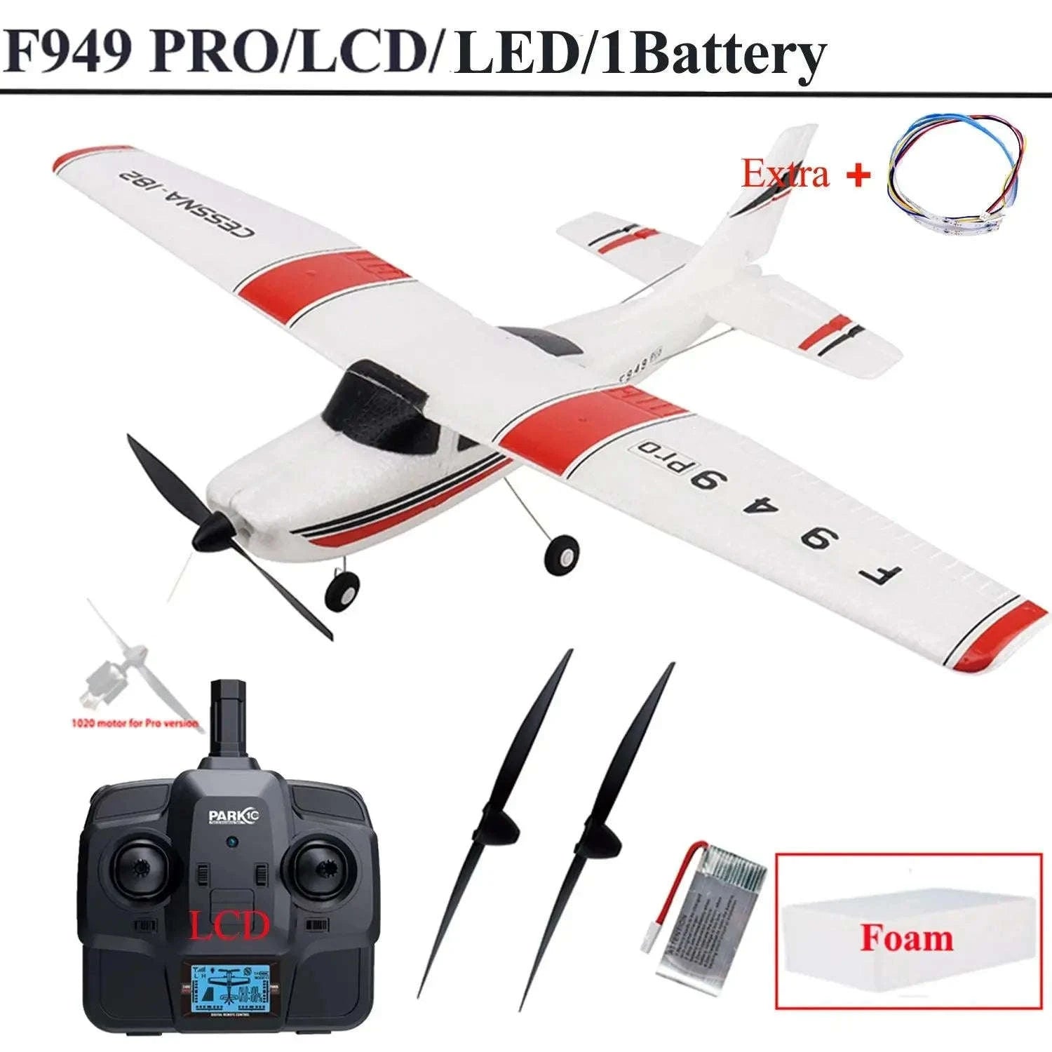 WLtoys F949 LCD RC Airplane – 3‑Channel Cessna 182 Trainer with Gyro Stabilization-LCD Version