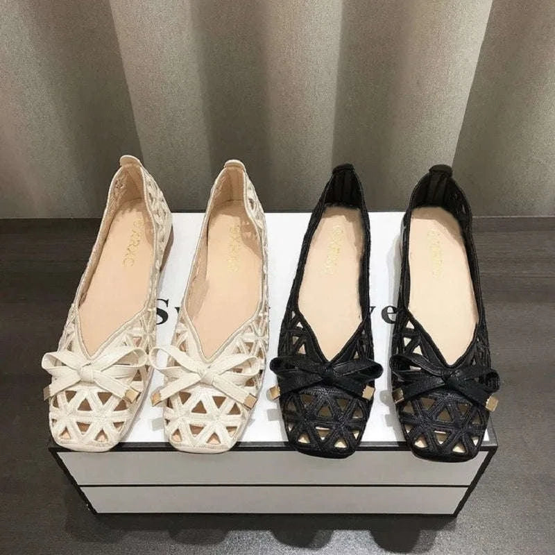Women Flat Sandals Beige Peep-Toe Cut-Out Slip-On Shoes-Beige / 35