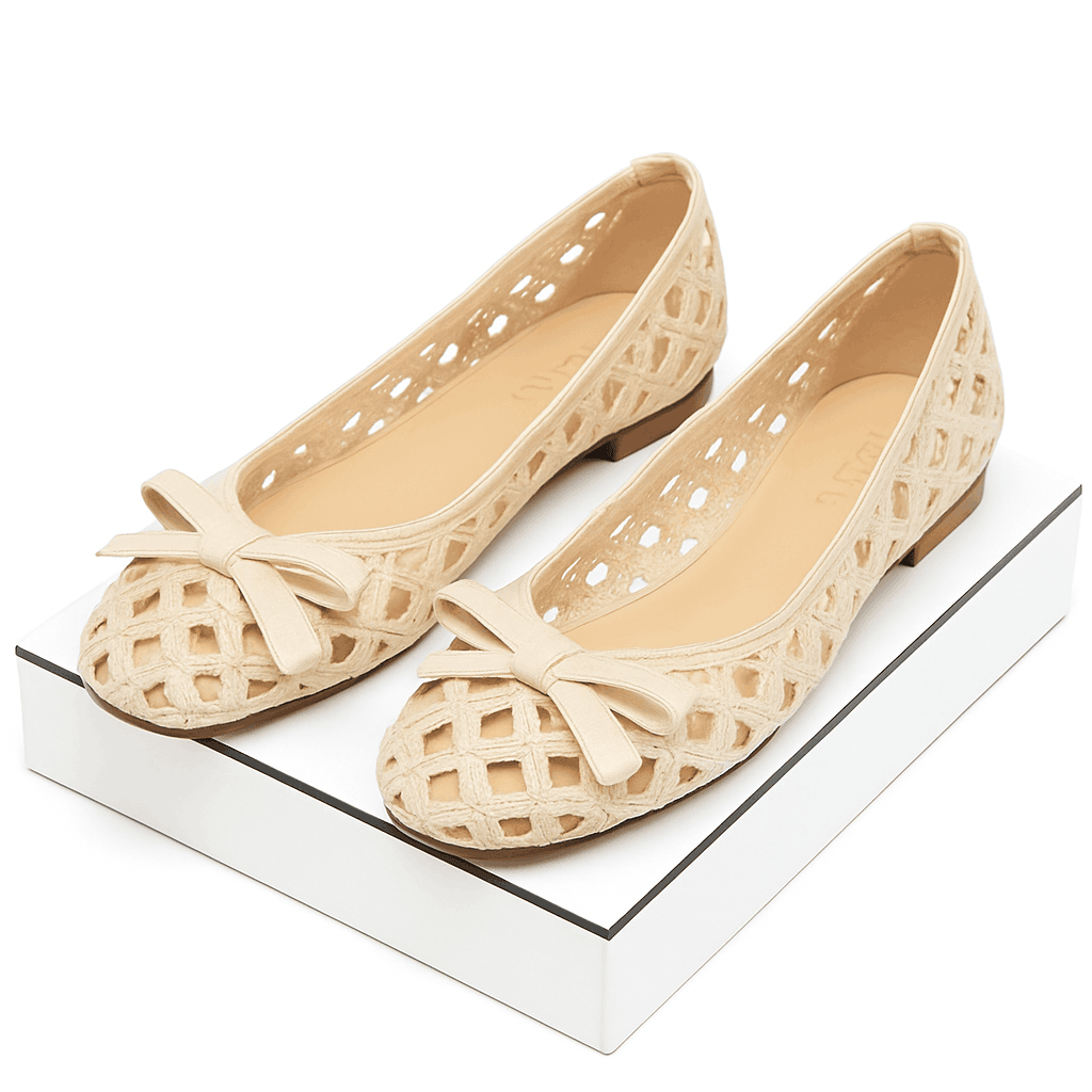 Women Flat Sandals Beige Peep-Toe Cut-Out Slip-On Shoes-Beige / 35