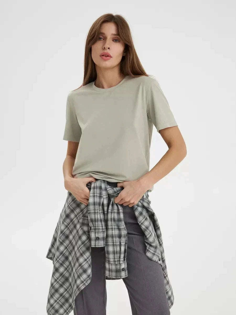 Women's 100% Cotton Loose Fit Short Sleeve Basic T-Shirt-Light Purple / M