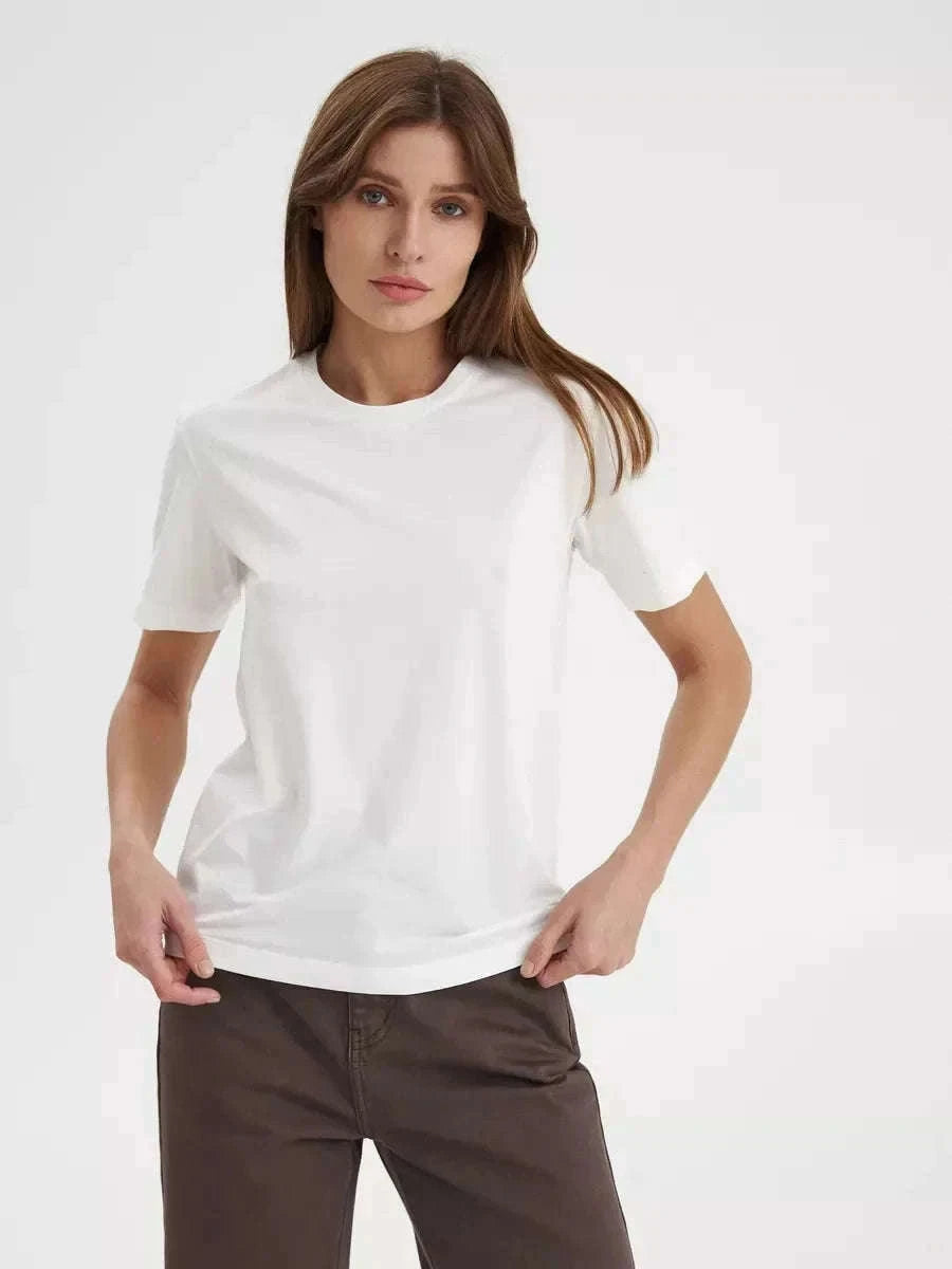Women's 100% Cotton Loose Fit Short Sleeve Basic T-Shirt-Light Purple / M