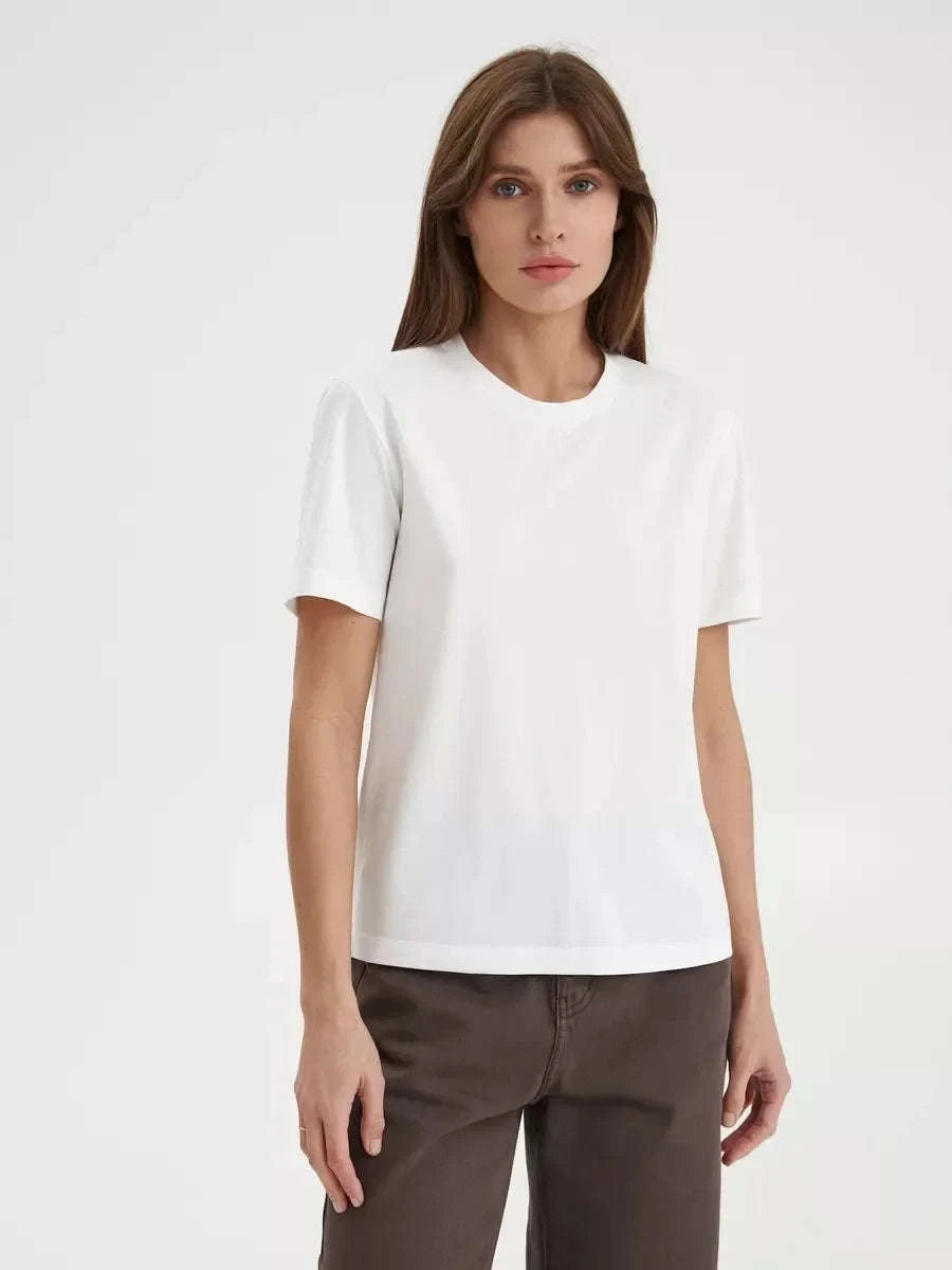 Women's 100% Cotton Loose Fit Short Sleeve Basic T-Shirt-Light Purple / M