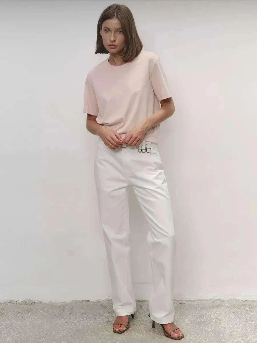 Women's 100% Cotton Loose Fit Short Sleeve Basic T-Shirt-Light Purple / M