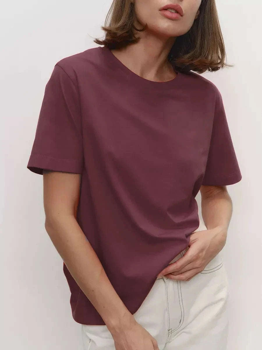 Women's 100% Cotton Loose Fit Short Sleeve Basic T-Shirt-Light Purple / M