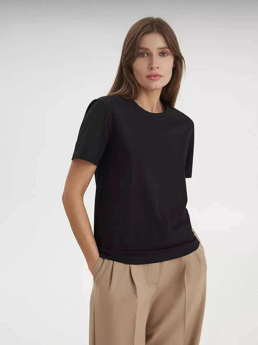 Women's 100% Cotton Loose Fit Short Sleeve Basic T-Shirt-Light Purple / M