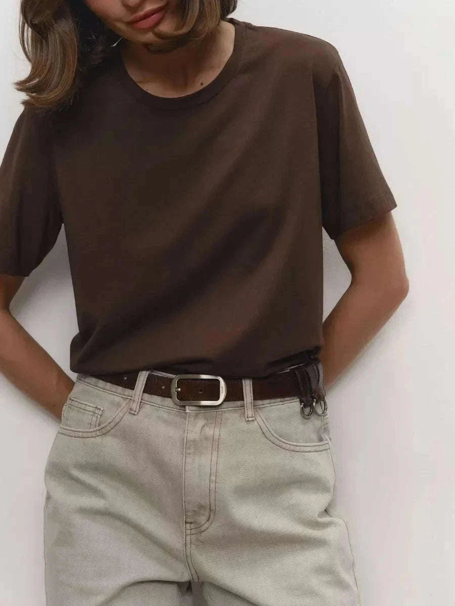 Women's 100% Cotton Loose Fit Short Sleeve Basic T-Shirt-Light Purple / M