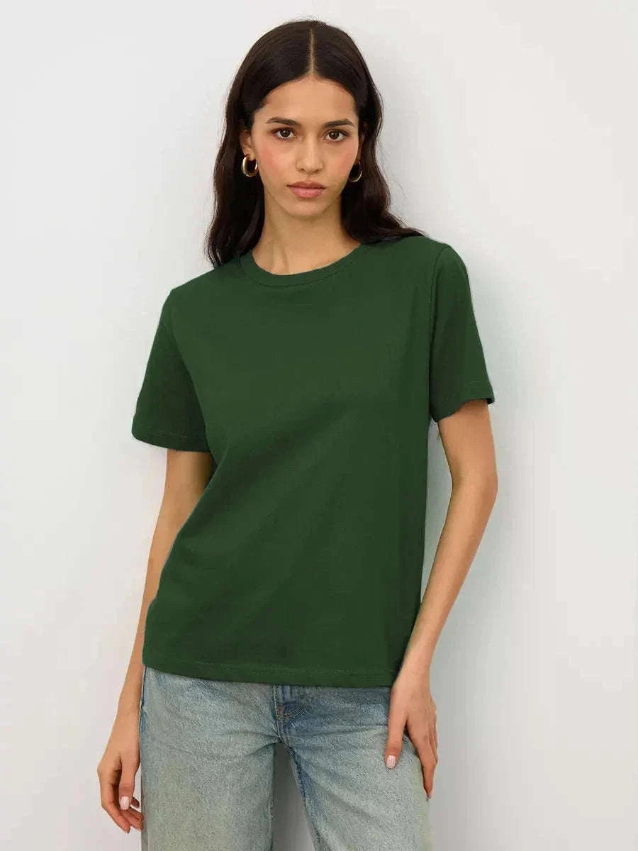 Women's 100% Cotton Loose Fit Short Sleeve Basic T-Shirt-Light Purple / M