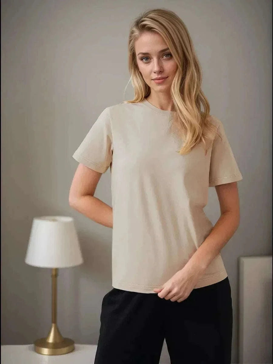 Women's 100% Cotton Loose Fit Short Sleeve Basic T-Shirt-Light Purple / M