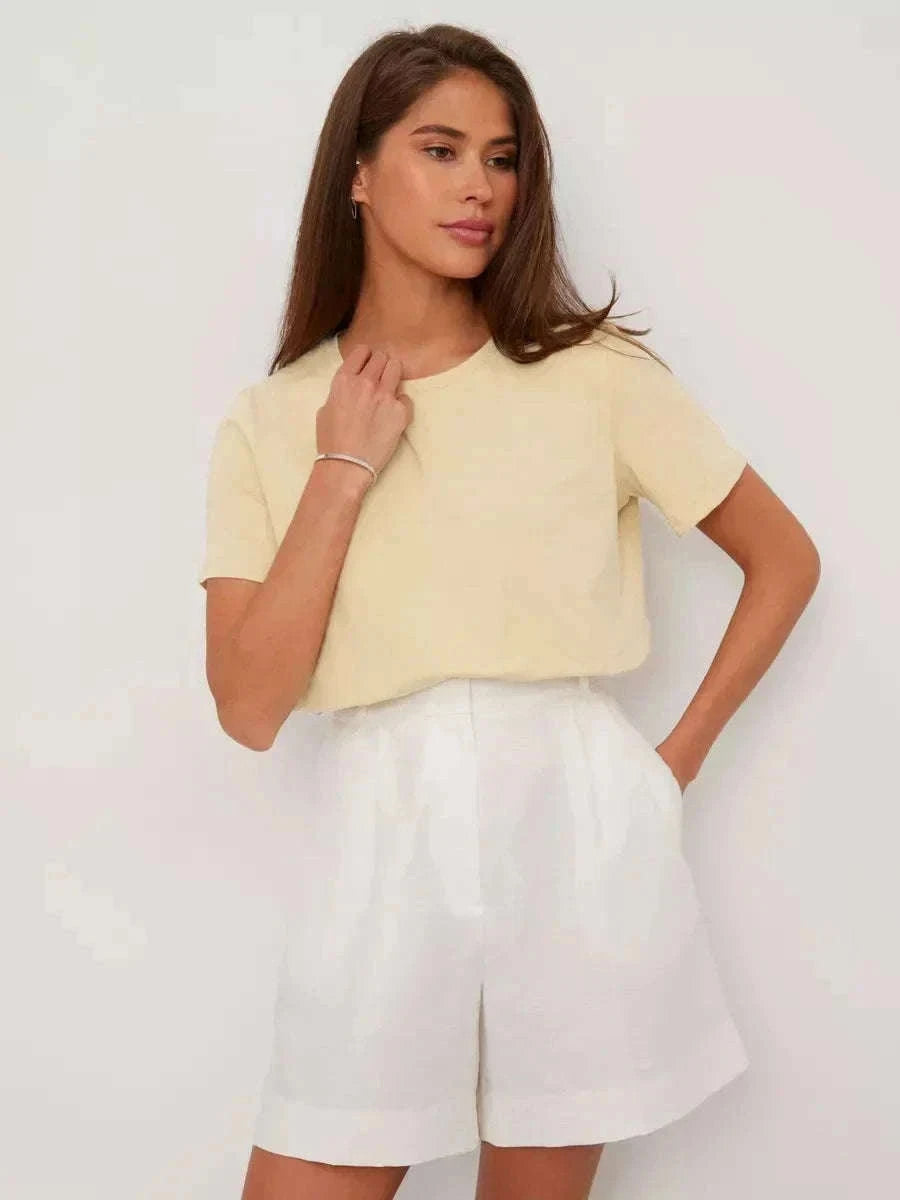 Women's 100% Cotton Loose Fit Short Sleeve Basic T-Shirt-Light Purple / M