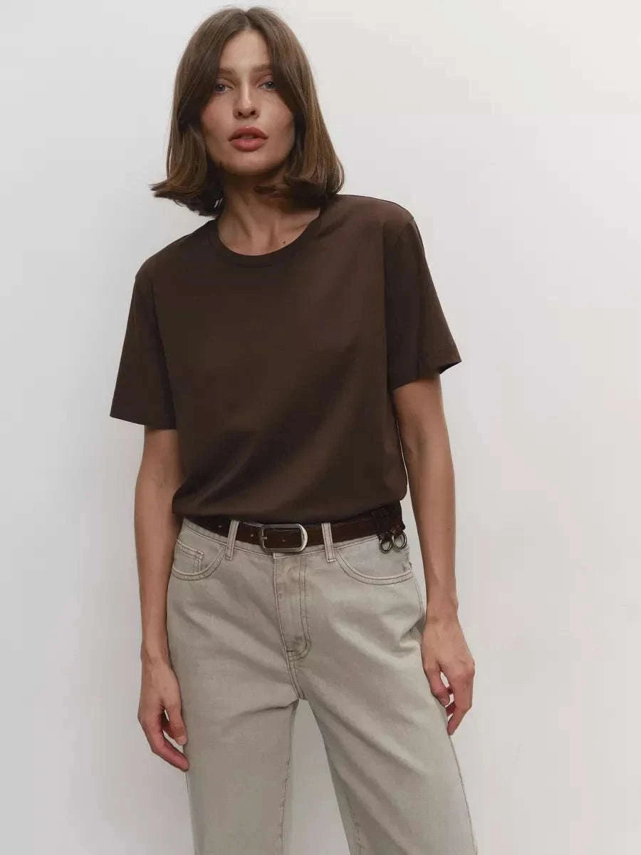 Women's 100% Cotton Loose Fit Short Sleeve Basic T-Shirt-Light Purple / M