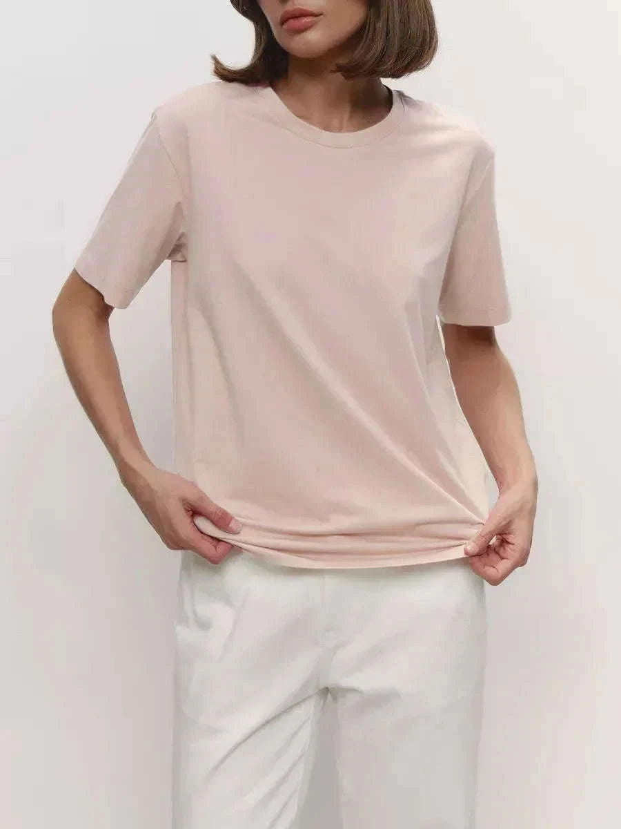 Women's 100% Cotton Loose Fit Short Sleeve Basic T-Shirt-Light Purple / M