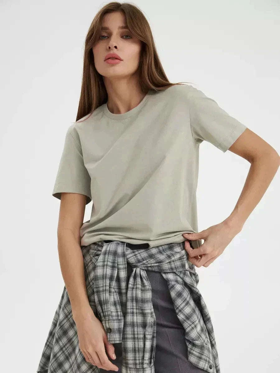Women's 100% Cotton Loose Fit Short Sleeve Basic T-Shirt-Light Purple / M