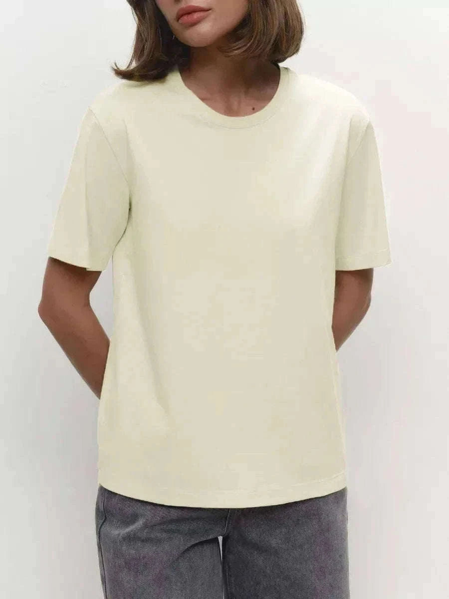 Women's 100% Cotton Loose Fit Short Sleeve Basic T-Shirt-Light Purple / M