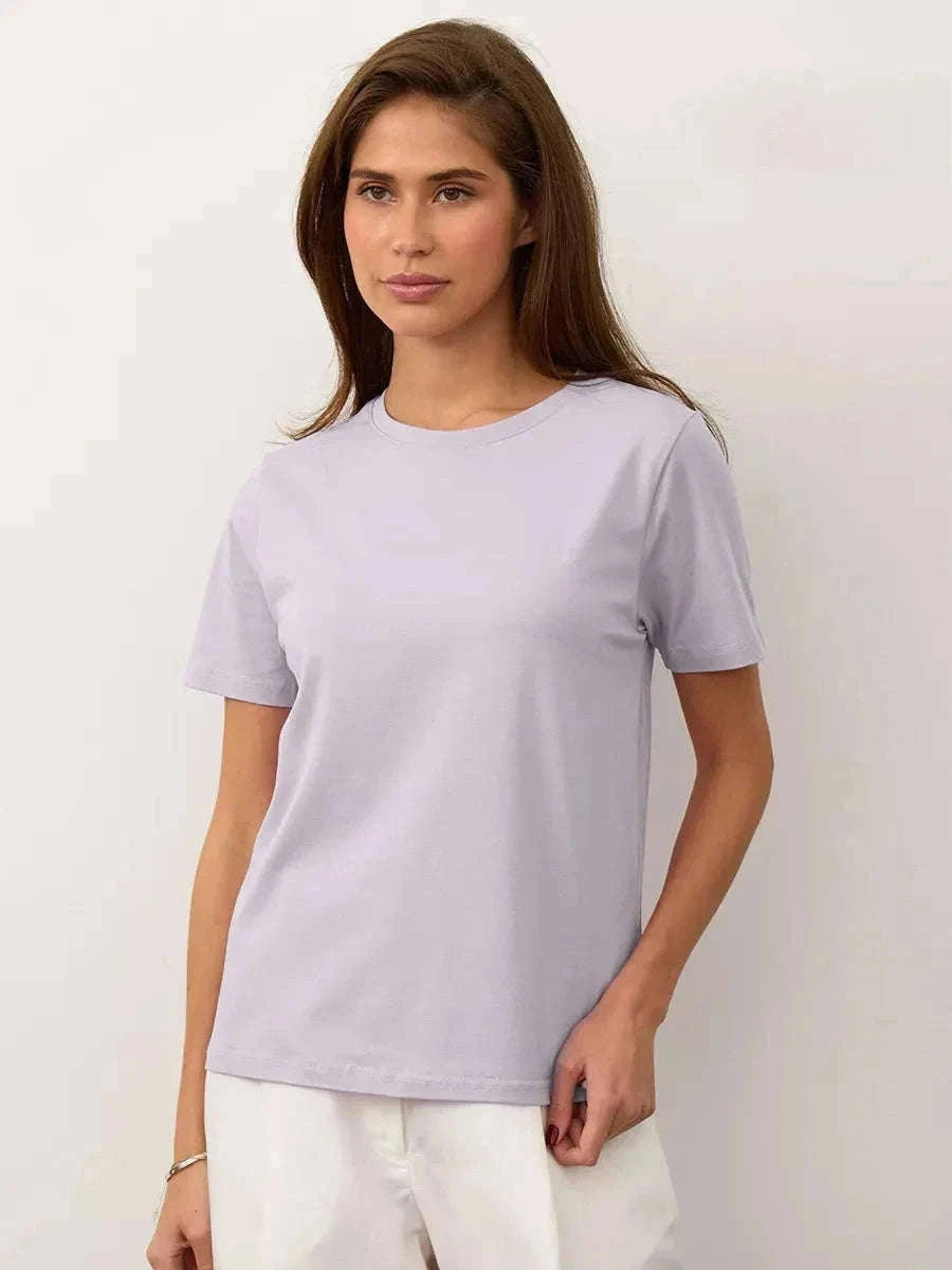 Women's 100% Cotton Loose Fit Short Sleeve Basic T-Shirt-Light Purple / M