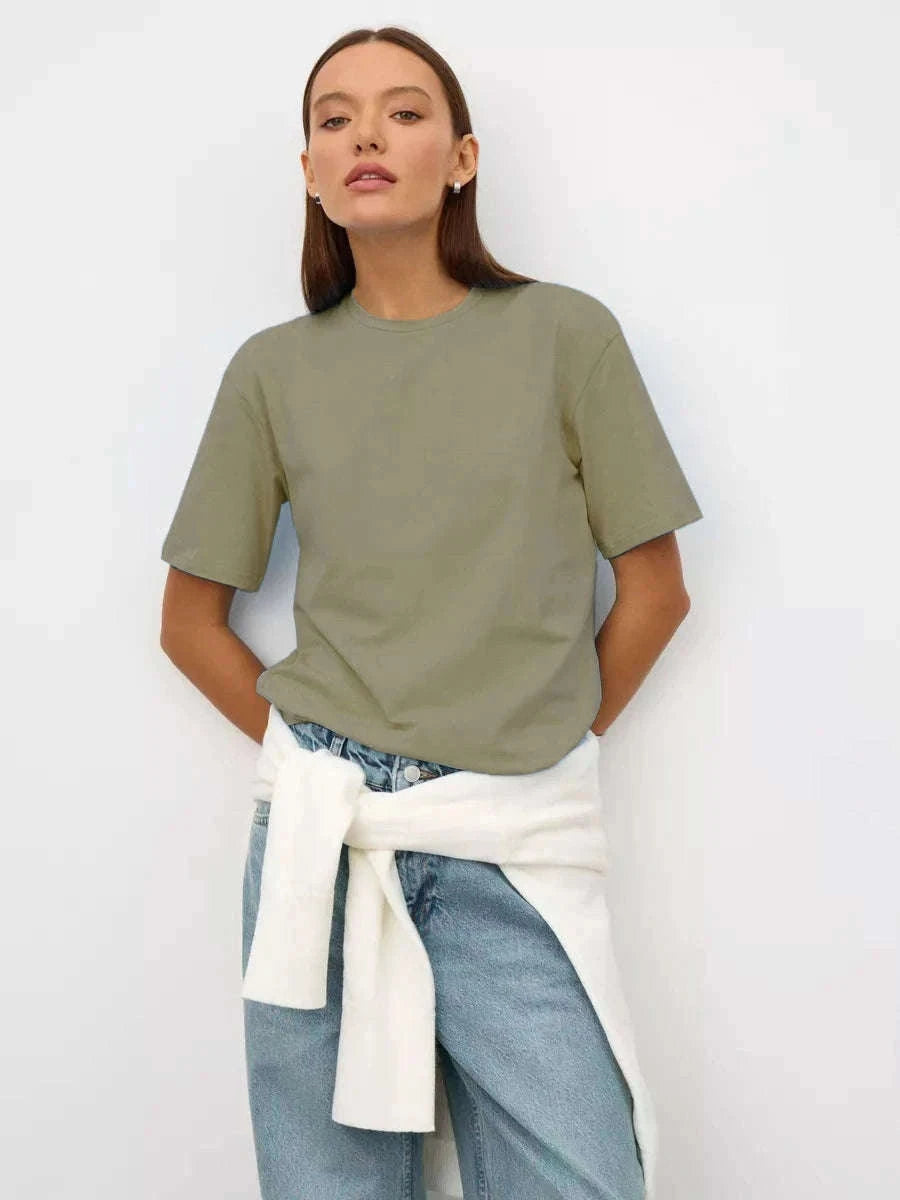 Women's 100% Cotton Loose Fit Short Sleeve Basic T-Shirt-Light Purple / M