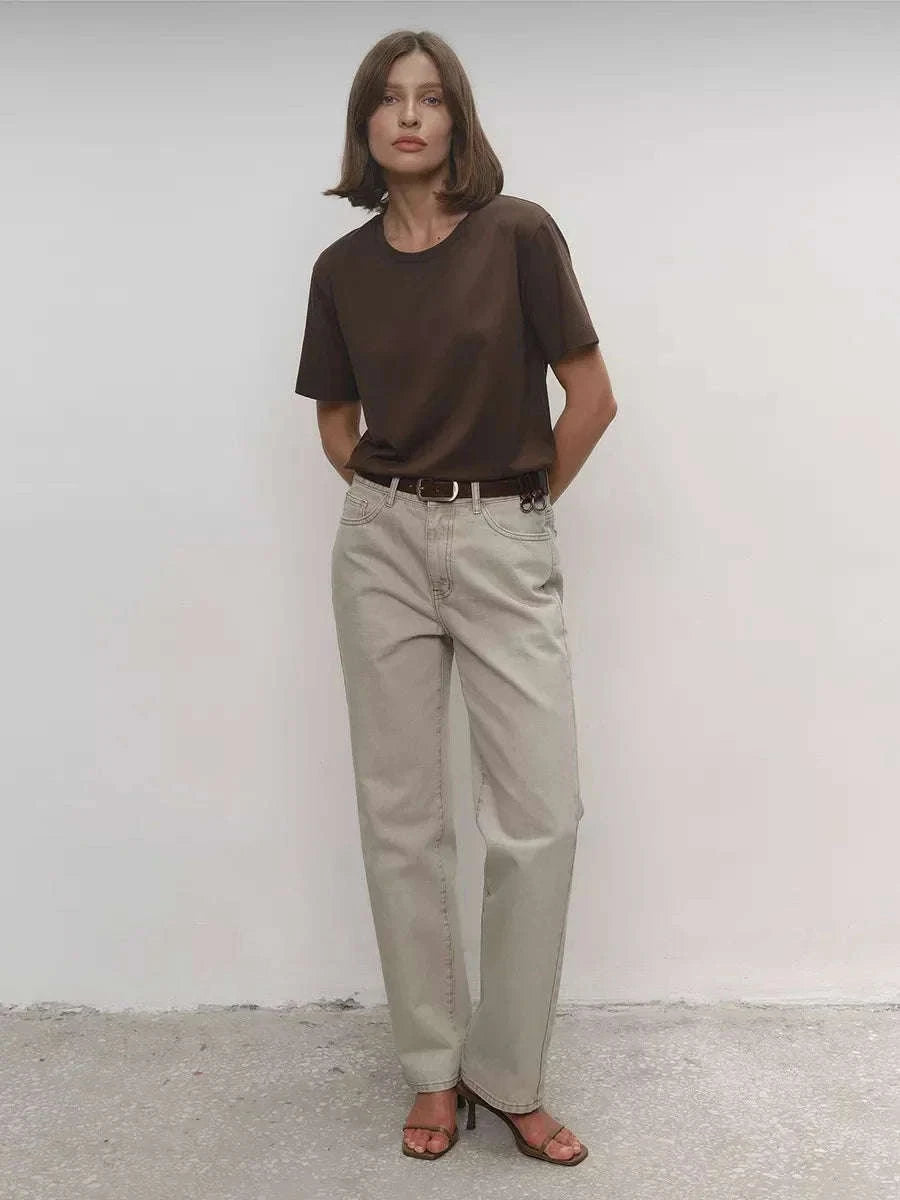 Women's 100% Cotton Loose Fit Short Sleeve Basic T-Shirt-Light Purple / M