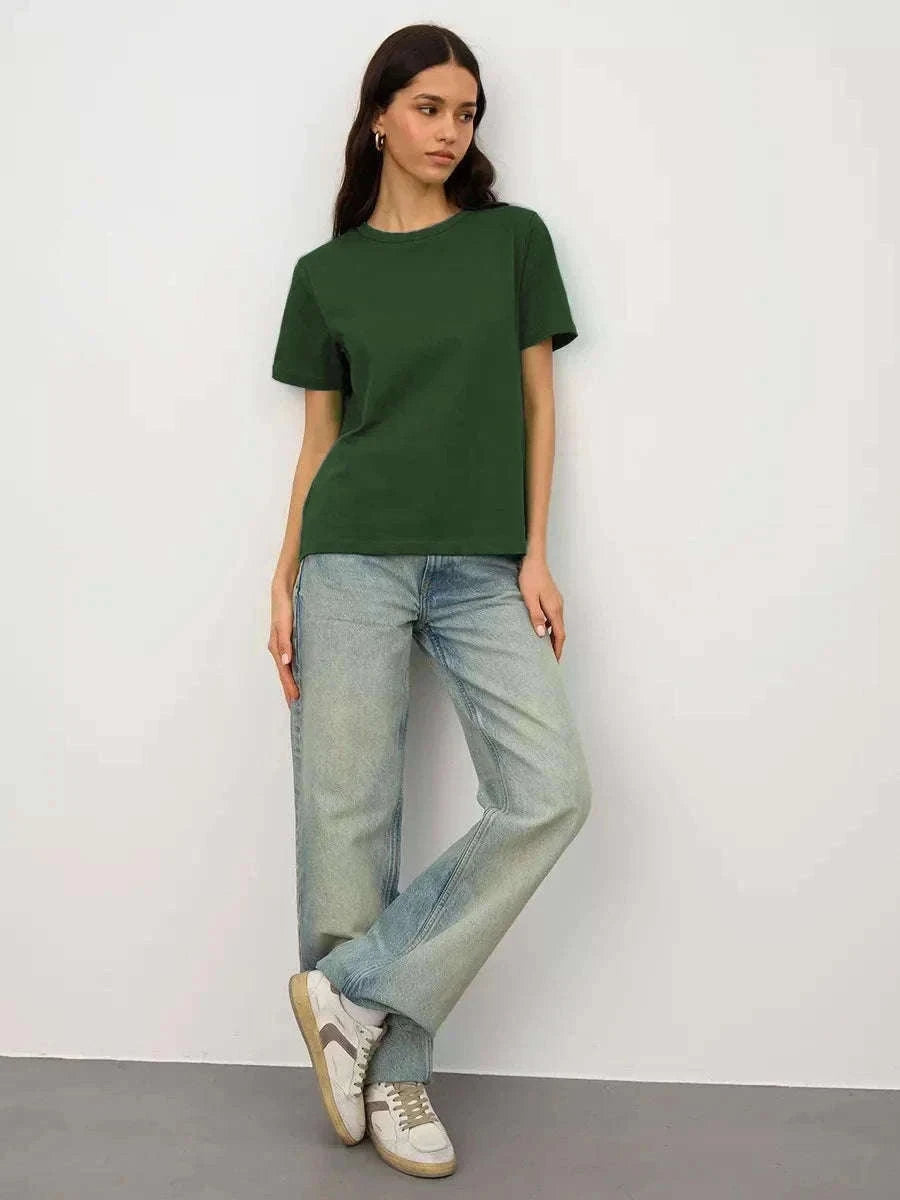 Women's 100% Cotton Loose Fit Short Sleeve Basic T-Shirt-Light Purple / M