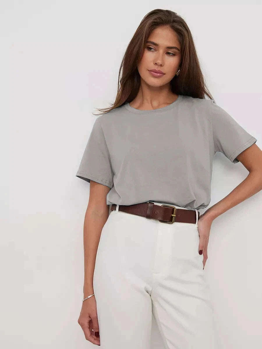 Women's 100% Cotton Loose Fit Short Sleeve Basic T-Shirt-Light Purple / M