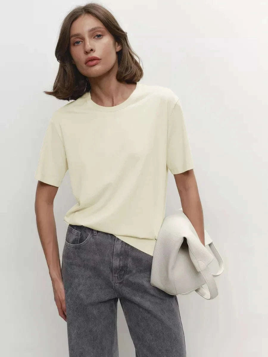 Women's 100% Cotton Loose Fit Short Sleeve Basic T-Shirt-Light Purple / M