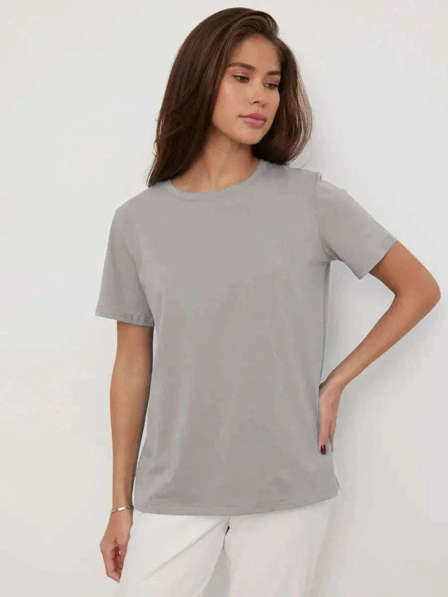 Women's 100% Cotton Loose Fit Short Sleeve Basic T-Shirt-Light Purple / M