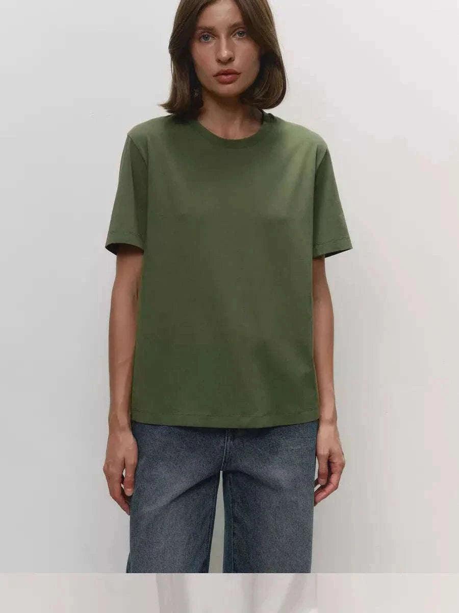 Women's 100% Cotton Loose Fit Short Sleeve Basic T-Shirt-Light Purple / M
