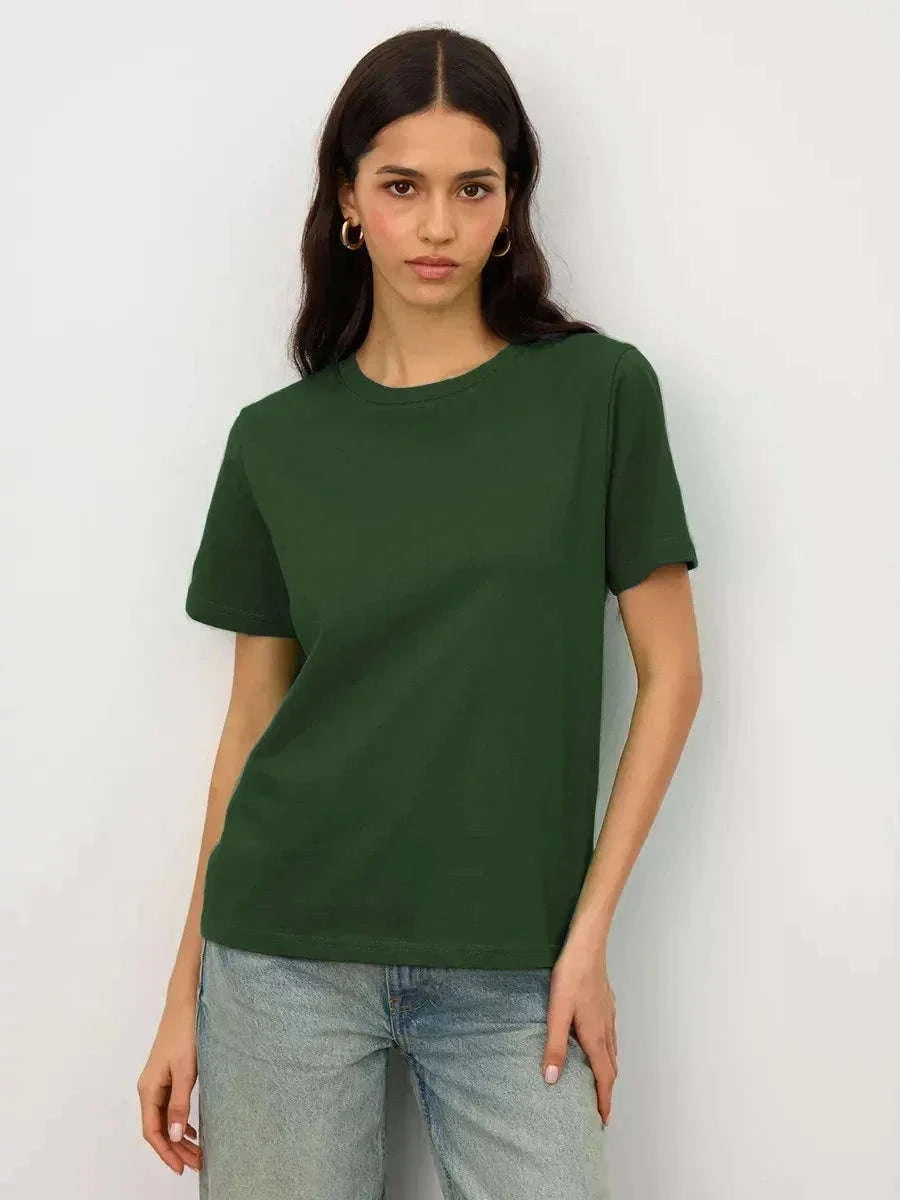 Women's 100% Cotton Loose Fit Short Sleeve Basic T-Shirt-Light Purple / M