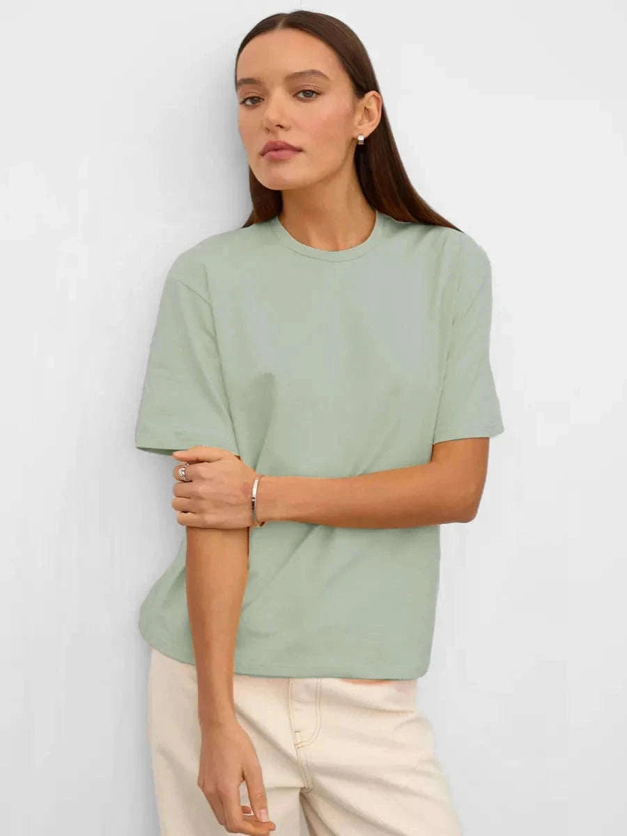 Women's 100% Cotton Loose Fit Short Sleeve Basic T-Shirt-Light Purple / M