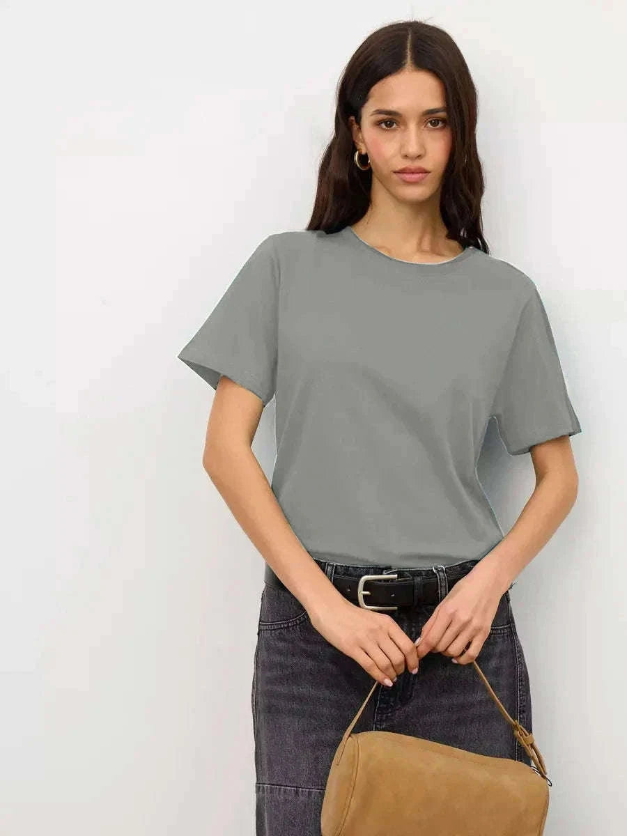 Women's 100% Cotton Loose Fit Short Sleeve Basic T-Shirt-Light Purple / M