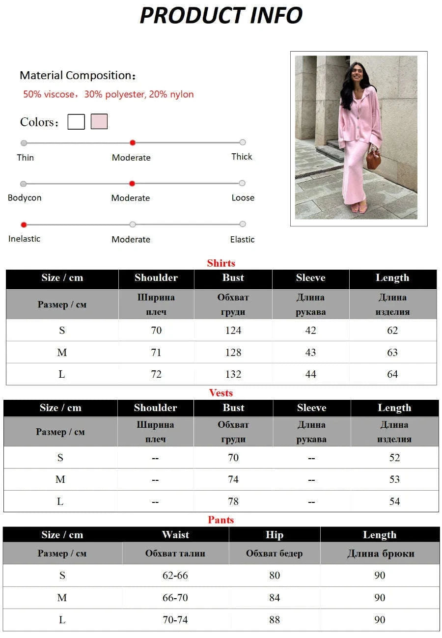 Women’s 3-Piece Knitted Skirt Set Cardigan Camisole Outfit-Brown / L